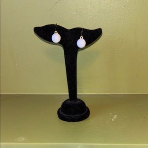 White Spherical Drop Earrings with Pearlescent Finish